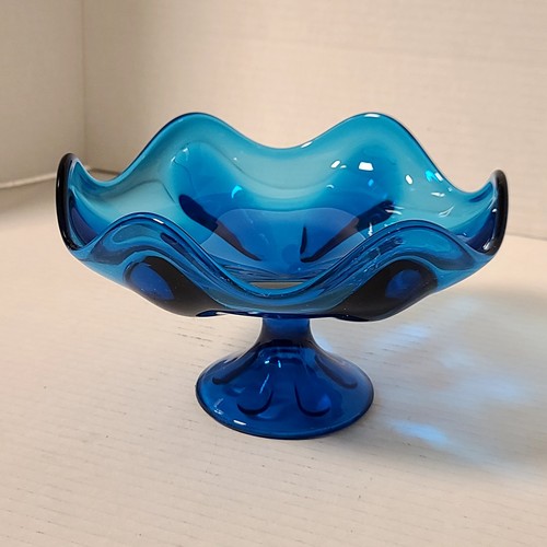 Viking Glass Bluenique Teal Blue Compote Candy Dish USA MCM