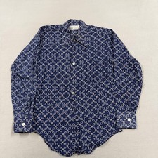 Vintage Kmart Shirt Mens Small Blue Geometric Print Long Sleeve Button 60s 70s