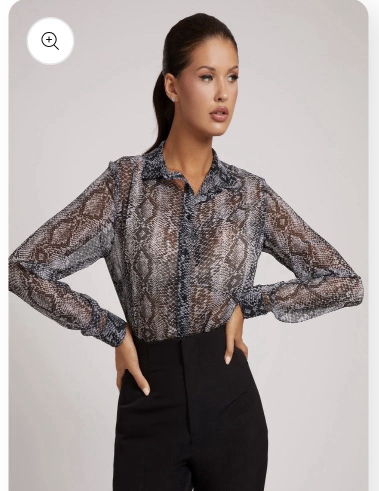 GUESS Snake Print Button Down Women Top Blouse Black-Gray Size Smal