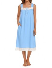 Cotton Nightgown for Women Button Sleeveless Night Gown Ladies Gowns Sleep Dr...