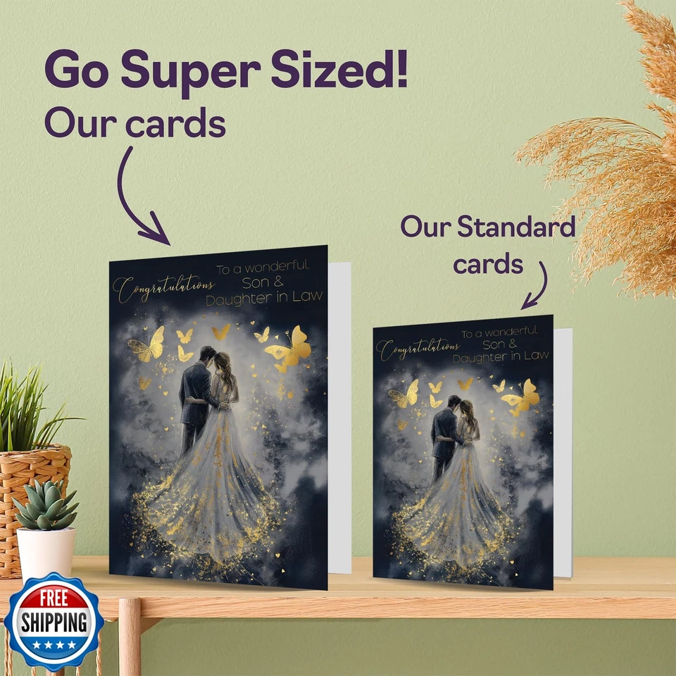 Son and Daughter in Law Wedding Card - Gold Butterflies Happy Couple - Golden - Image 3 of 4