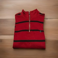 Polo Ralph Lauren 1/4 Zip Shirt Cotton Striped Red Black Boys M 10-12