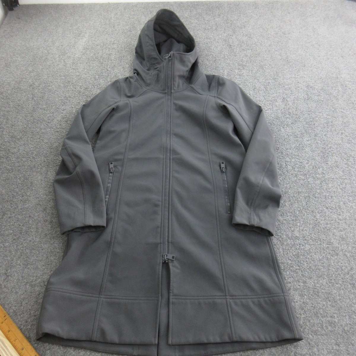 Lululemon Coat Womens 4 Gray Softshell Hooded Full Zip Mid Length
