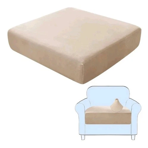Sofa Seat Cushion Covers, Stretch Velvet Sofa Cover, Non-Slip (Beige,1-Seater)
