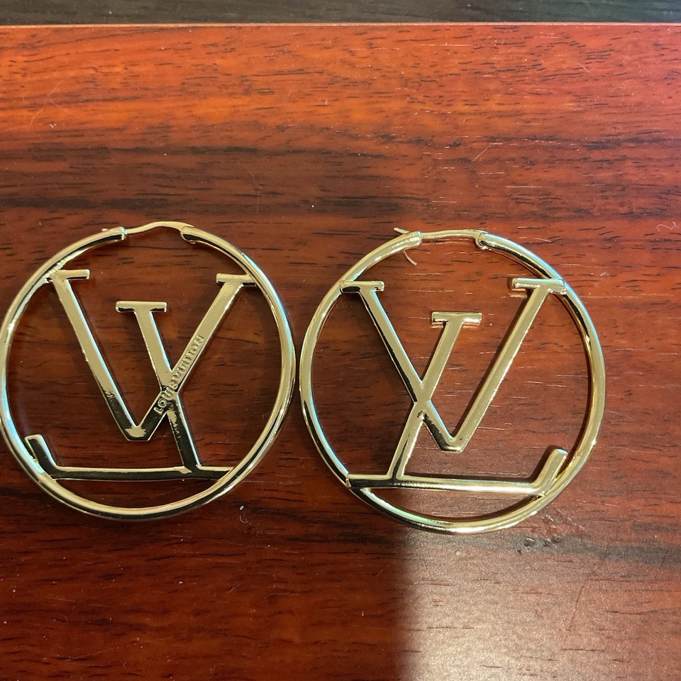 Hoop Cream Louis Vuitton Hoop Earrings, Gold Color, With Box For Gifting | eBay