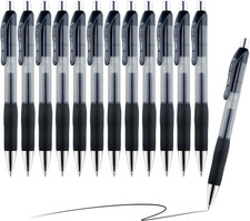 Gel Pens, Medium Point, Black Ink, 12 Pack, Retractable Gel Ink Rollerball Pens