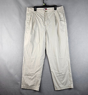 Vintage Tommy Hilfiger Pants Mens 38x30 Beige Pleated Preppy Straight career