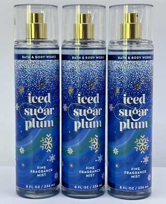 3-Pack Bath & Body Works ICED SUGAR PLUM Fine Fragrance Mist Spray 8 fl.oz