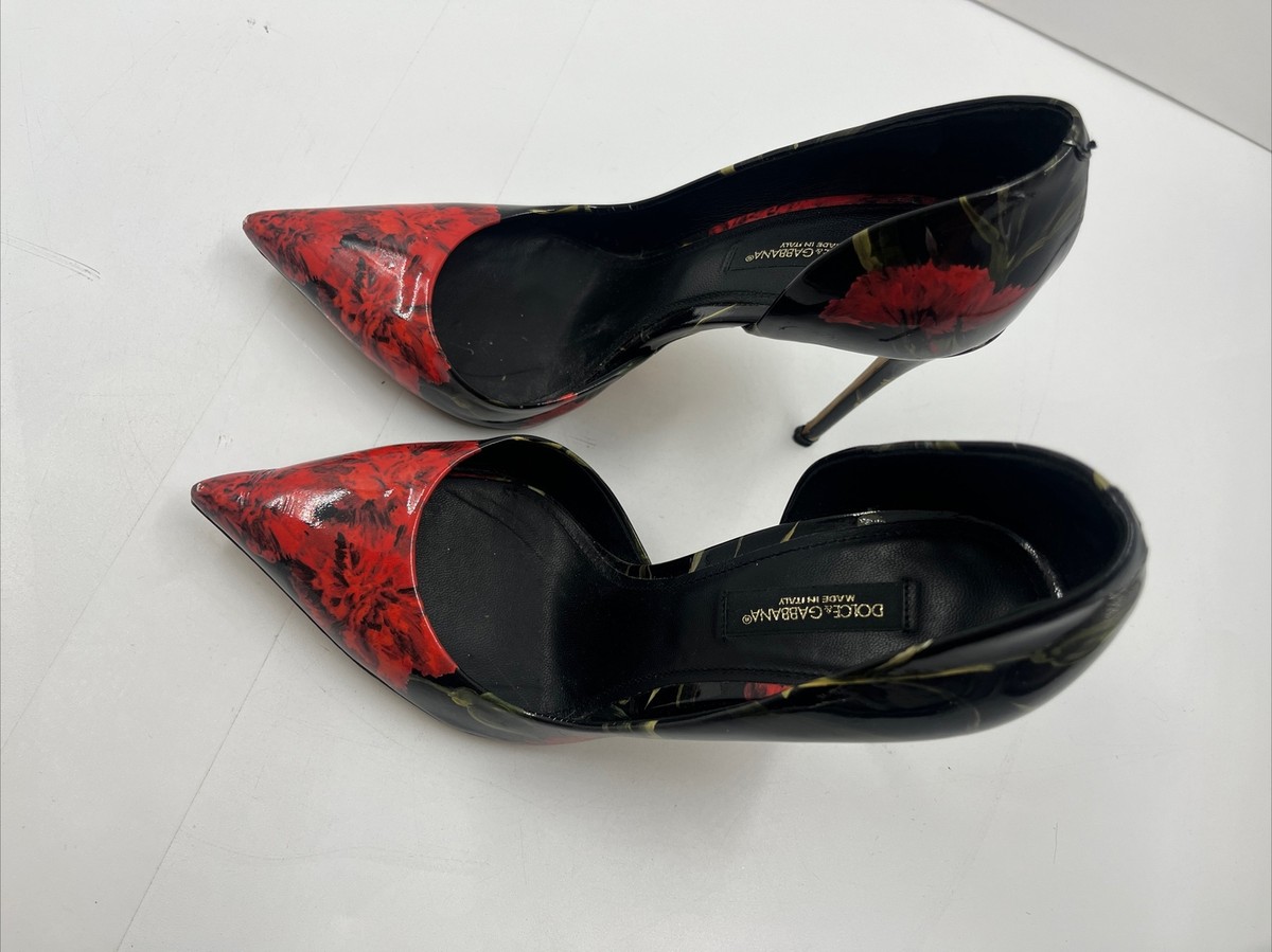 Dolce & Gabbana Floral Print Patent Leather Half d'Orsay Pointy