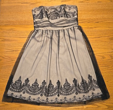 David's Bridal Black Tan Strapless Tulle Caviar Beaded Short Formal Dress Size 8