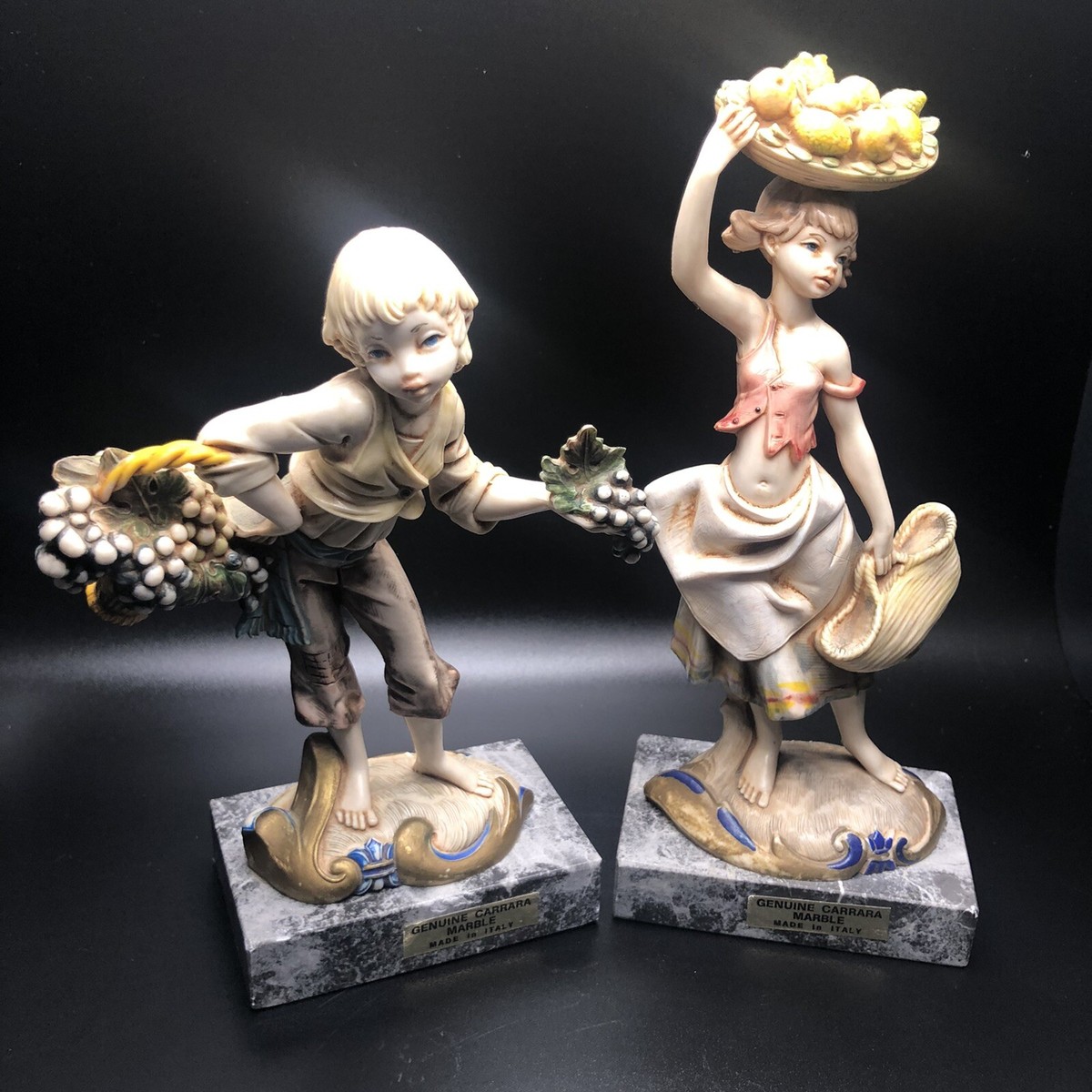 Vintage Authentic CARRARA MARBLE Figurines - Made In Italy (set of