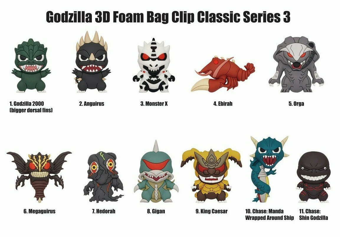 Godzilla Classic Series 3 : 3D Figural Foam Bag Clips : 24 Packs