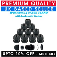 20MM CABLE GLAND M20 WATERPROOF IP68 COMPRESSION STUFFING LOCKNUT WASHER CCTV UK