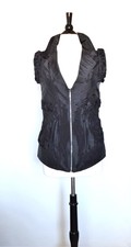 Lindi Black Zipper Womens Vest Shiny Blouse Top Size M
