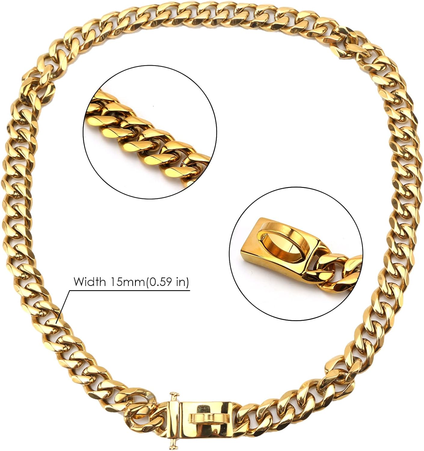 Eurobuy Gold Chain Dog Collar Heavy Duty Cuban Link Dog Chain Dog