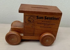 Vintage 1984 Wood Sun Sentinel Advertising Toy Truck Bank