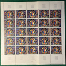 TIMBRE DE FRANCE 1966 PLANCHE  DE 25 N° 1492** Vitrail de la Sainte Chapelle(pa)