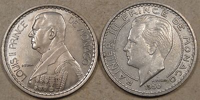 Monaco 1947 20 Francs Unc + 1950 100 Francs XF