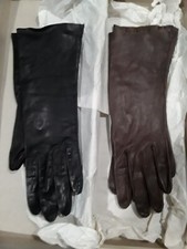 Vintage Ladies Gloves:  Lot of 2 pairs. LAVABLE GRANDOE Leather Brown and Black