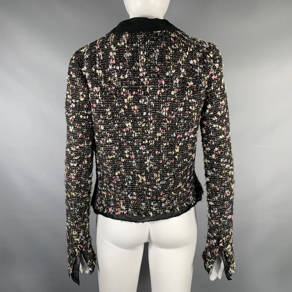 CHANEL Misura 4 Nero Multicolore Misto Lana Aperto Davanti Giacca - Immagine 4 di 4