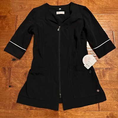 White Cross Marvella 2814 Women's Lab Coat  2 Way Zipper 3/4 Sleeve Black XS