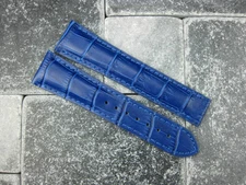 New OMEGA 22mm Blue Leather Deployment Strap Blue Watch Band Seamaster Blue