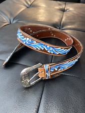 Ariat women  s leather Blue And Brown belt 41 Inches Long
