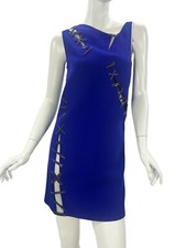 NWT Versace Blue Swarovski Crystal Embellished Cut-Out Silk Mini Dress 38 US 4