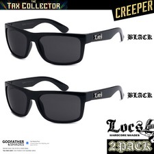 2 Pack "CREEPER" LOCS Sunglasses  SHINY BLACK Lot The Tax Collector Gangster OG