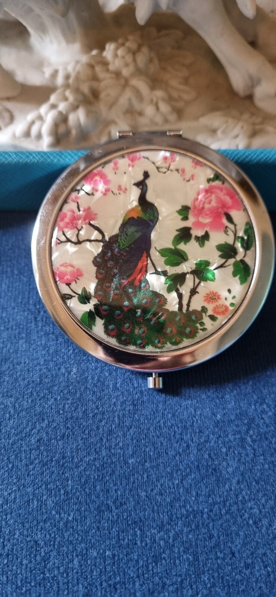 Vintage Dual Compact Mirror Silvertone Pearl Peacock | eBay
