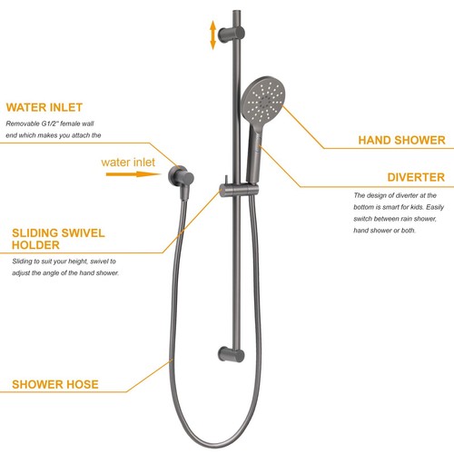 WELS Gun Metal Kitchen Basin Mixer Tap Spout Shower Head Set Rail Wall Arm Drain - Picture 151 of 240