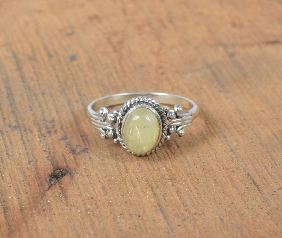 925 Solid Sterling Silver Golden Rutile Ring11 US B eBay