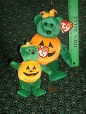 Ty Halloween Beanies  TRICKY  Halloweenie  Bear Pumpkin  9"  MWMT  2003