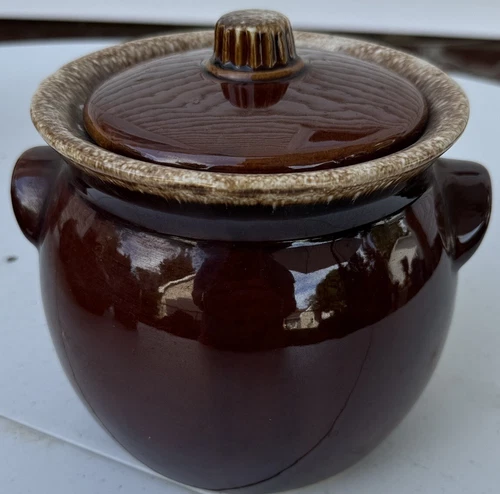 Hull Oven Proof usa Brown Drip Bean Pot Vintage