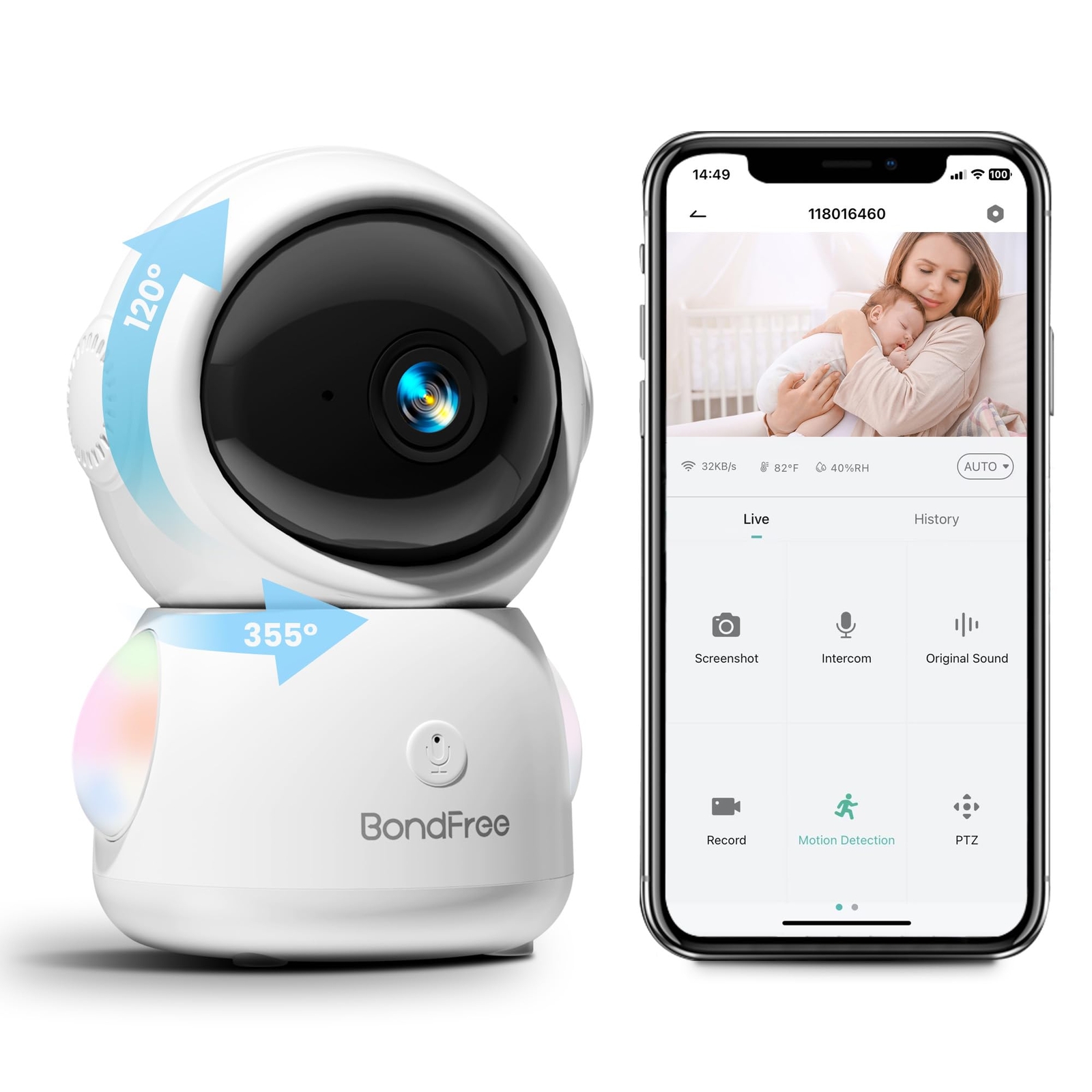 Baby Monitor with Camera and Audio 2K, RGB Night Light, Baby Monitor WiFi Sma...-image