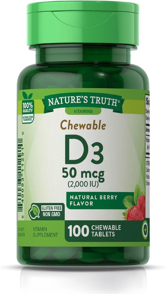 Nature's Truth Chewable Vitamin D3 2,000 IU | 100 Tablets | Berry Flavor | Veget