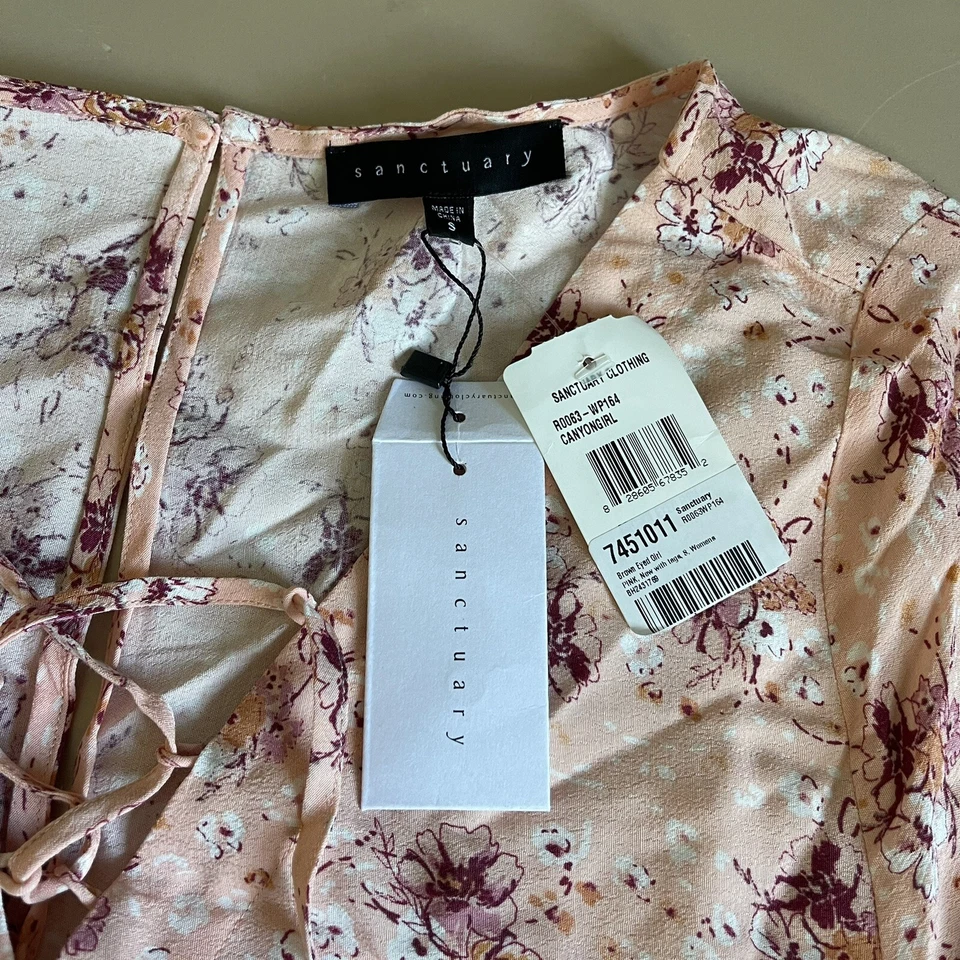 Mameluco Sanctuary Marrón Ojos Niña Floral Con Cordones Cuello Boho Festival Para Mujer Talla S” Foto 4 de 4