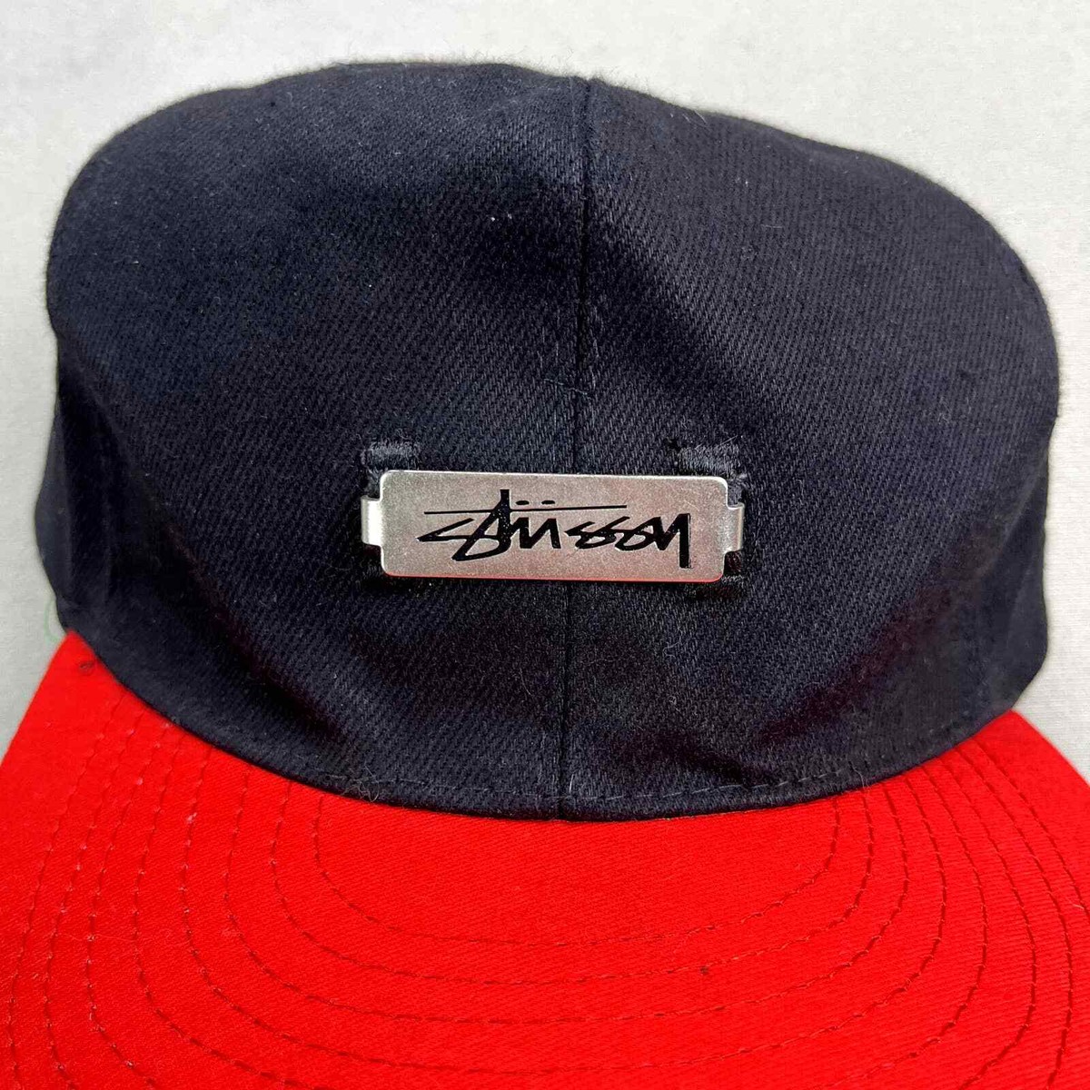 Vintage Stussy Hat Cap Strapback Black Red Logo Skater Made
