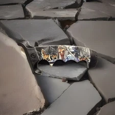 Defender-Xtreme 9" Indian Tribe & Wolves Spring Assisted Folding Knife Belt Clip