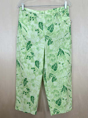 NWT - TALBOTS lime green Leaf Print Lightweight Stretch Cropped Pants - 12P