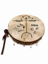 Handcrafted Shaman Drum, 47cm Goat Skin, Turkish State Artist, Folk Art Beater