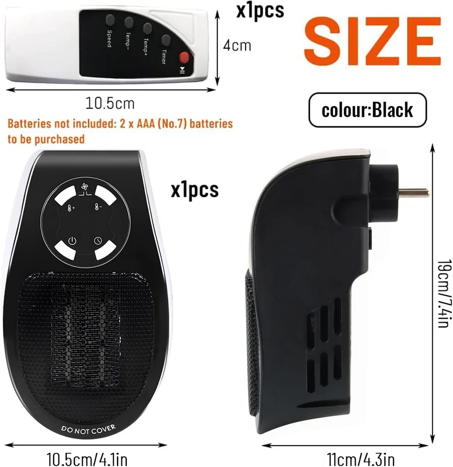 Termoventilatore in Ceramica, 500 W, Mini Termoventilatore, Riscaldamento Elettr - Immagine 2 di 4