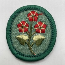 Girl Scout 1974 SCARLET PIMPERNEL TROOP CREST Red Flower Patch Badge PINSTRIPE