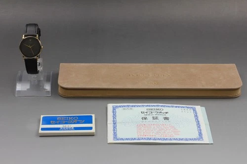 Vintage 1991 Exc+5 Seiko Dolce 5E31-6C10 Black Dial Gold HAQ Qz Mens Watch JAPAN