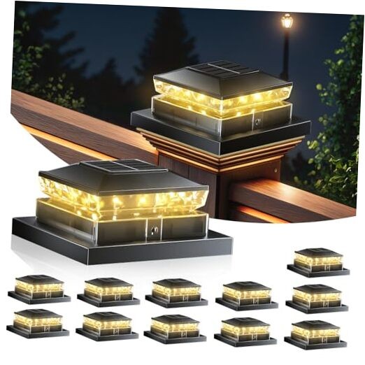 12 Pack Solar Post Cap Light,Solar Powered Fence Light, 4x4 IP65 12pack Black