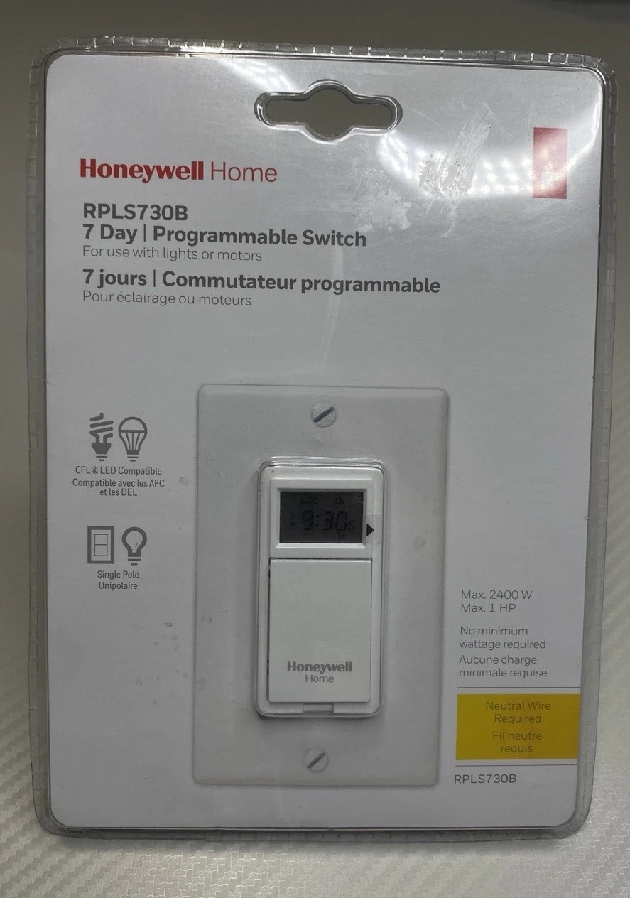 Honeywell Home RPLS730B 7 Day Programmable In-Wall Timer Switch CFL LED NEW