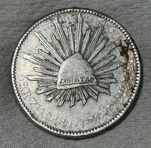 1844 ZS OM MEXICO SILVER 8 REALES CROWN Cap Pirate Coin