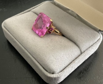 14K Gold Huge Pink Sapphire (Tested) Statement Ring Size 7 5.5g