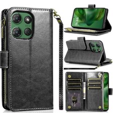 For Moto G Power 2025/26 Case Luxury Phone Wallet Zipper Holder  Tempered Glass