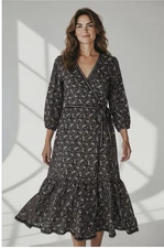 Max Studio Floral Midi Wrap Dress Small Green 3/4 Sleeve Border Print Boho